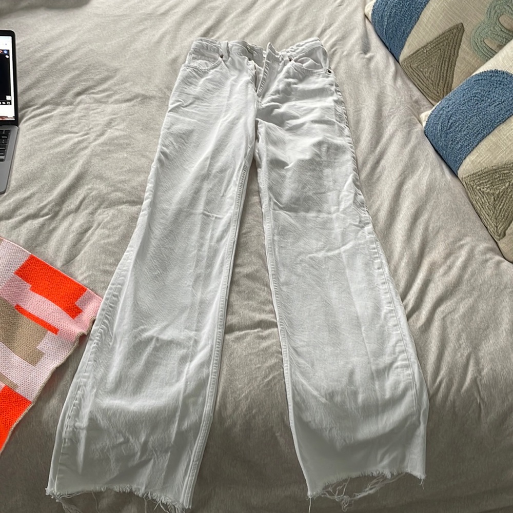 Zara wide leg high waisted white jeans